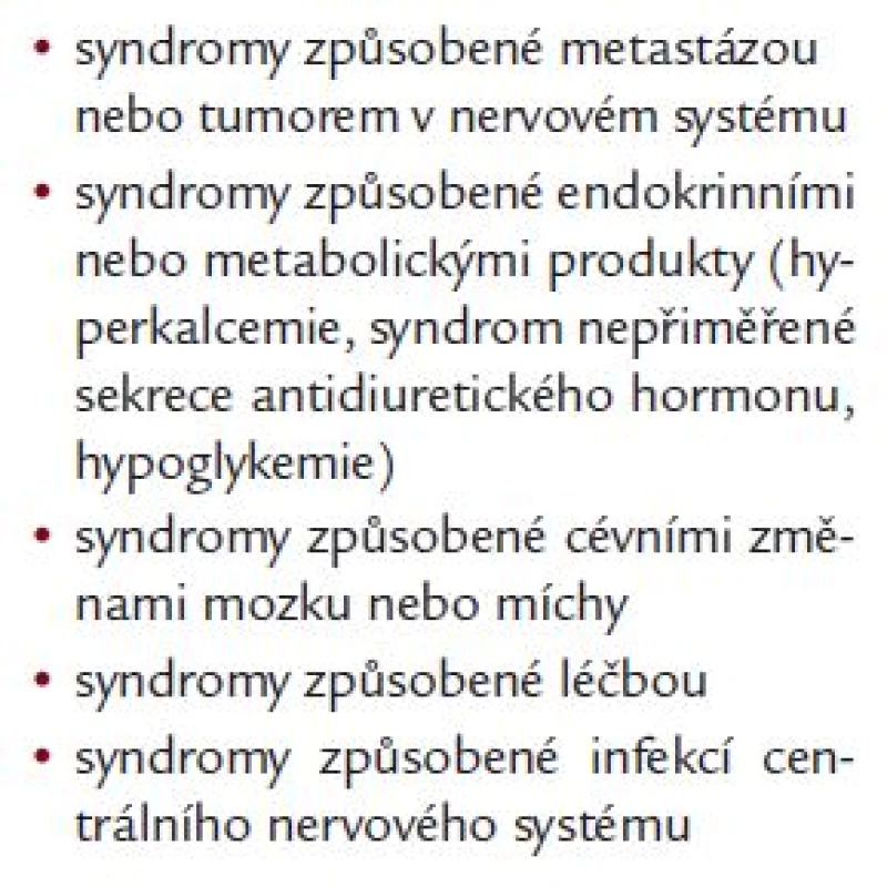 Neurologické příznaky maligního onemocnění.
