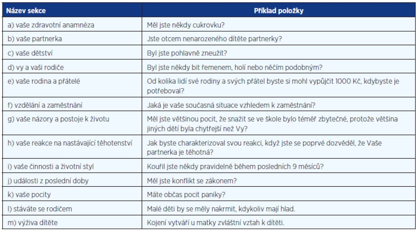 Struktura dotazníku