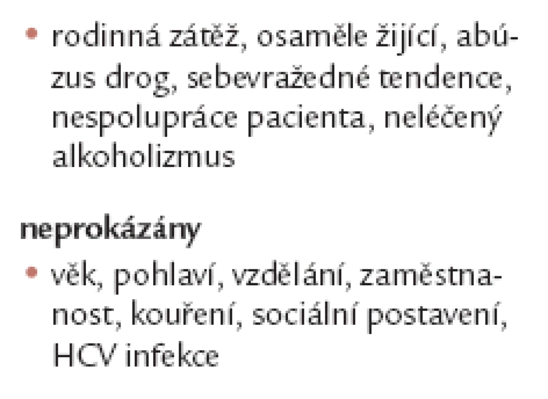 Prediktory rekurence alkoholizmu po TJ II [10,11].