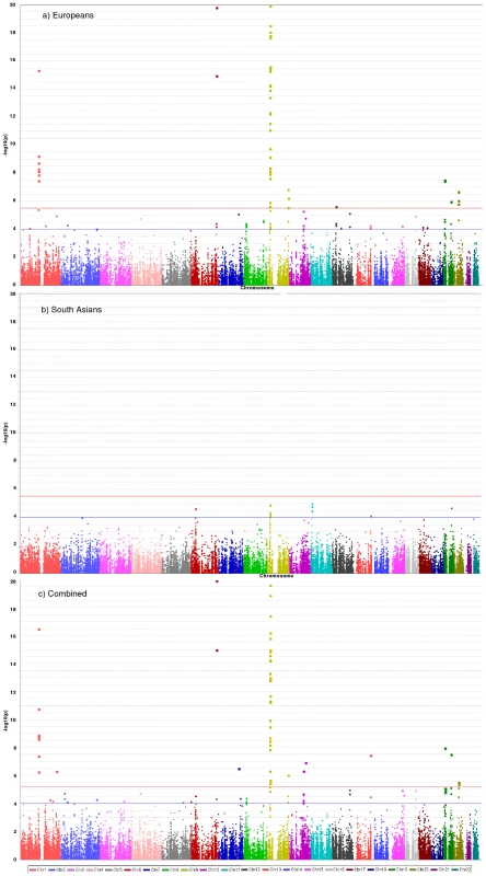 Manhattan plots for discovery stage meta-analyses.
