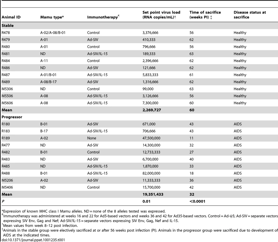 Characteristics of animal cohort.