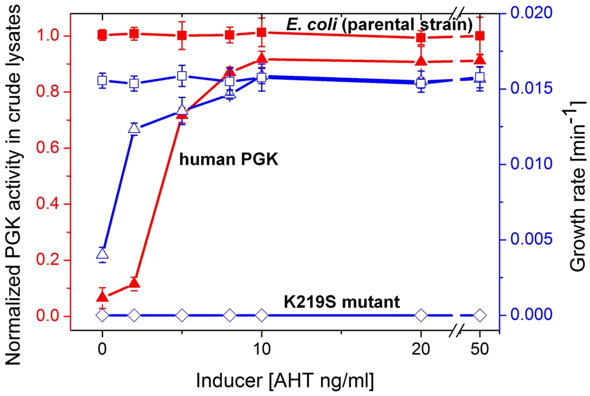 Growth rates and PGK cell lysate activities.