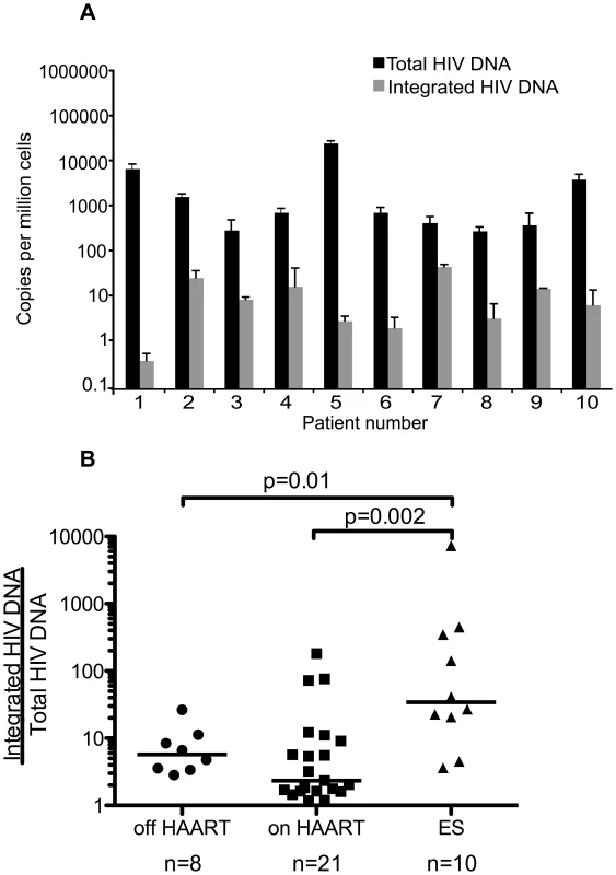 ES patients have a large excess of unintegrated HIV DNA.