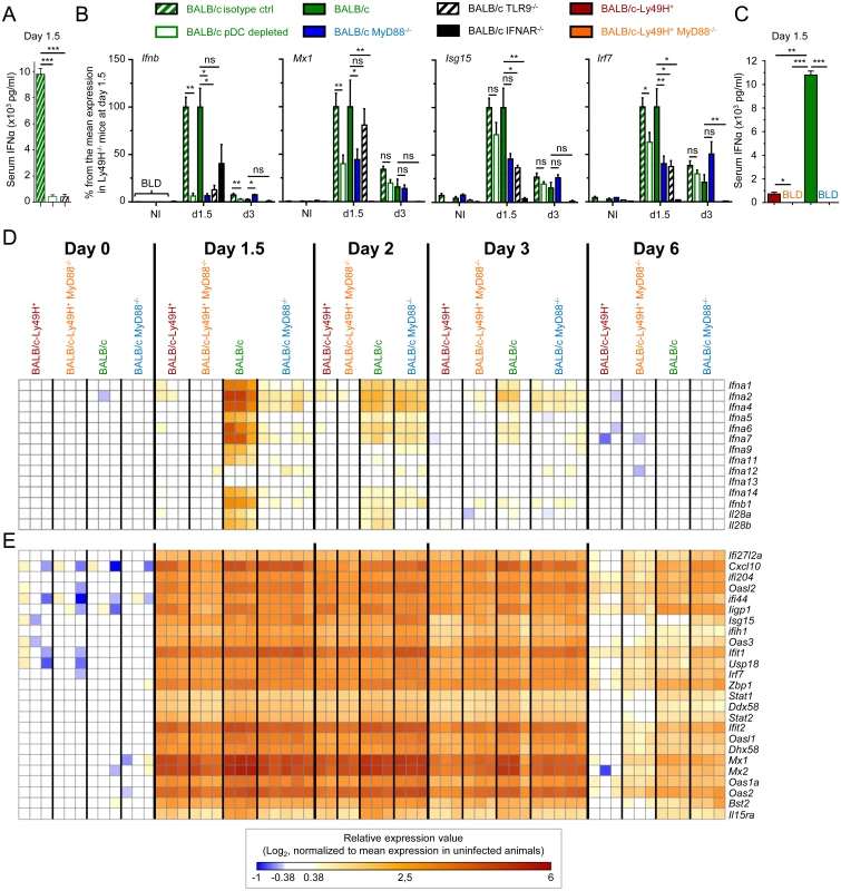 pDC or MyD88 deficiency impairs IFN-I production but not splenic IFN-I responses and virus control.
