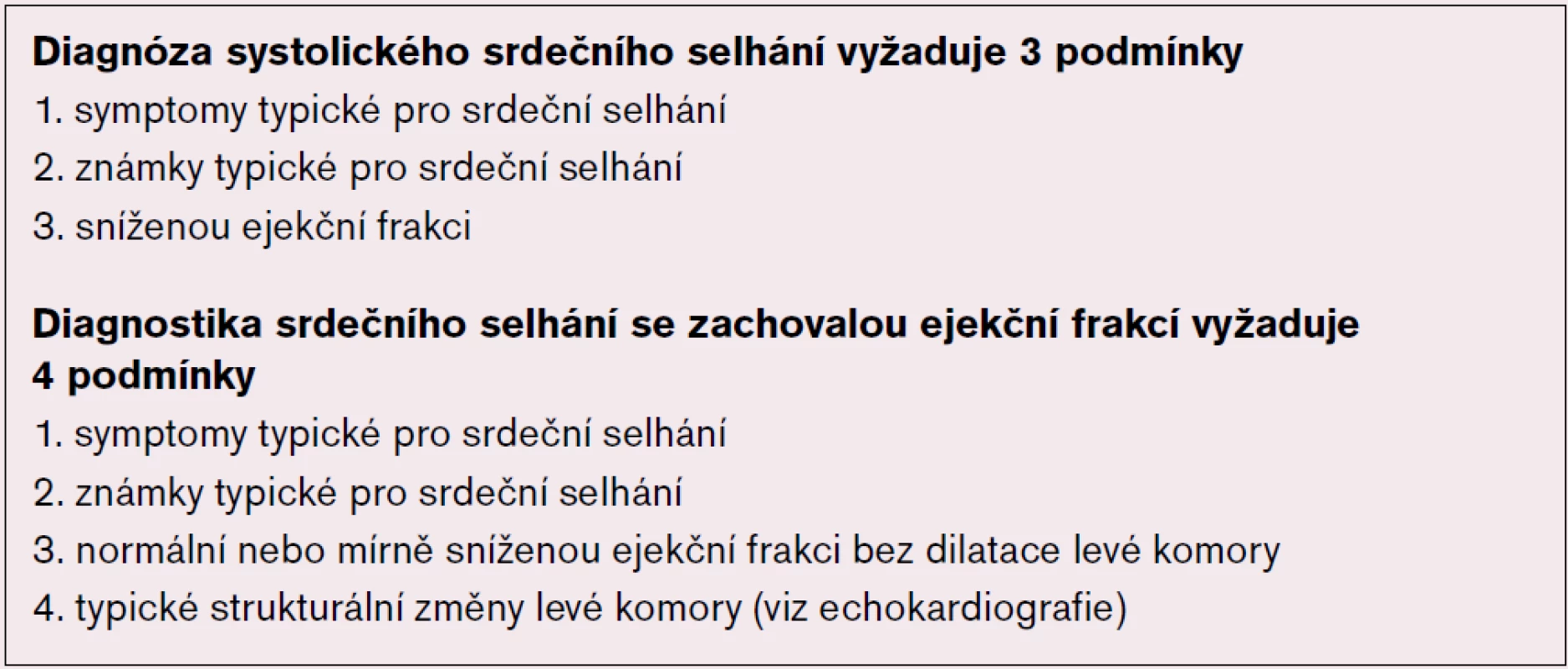 Evropská doporučení – zvlášť definice systolického srdečního selhání a srdečního selhání se zachovanou ejekční frakcí.