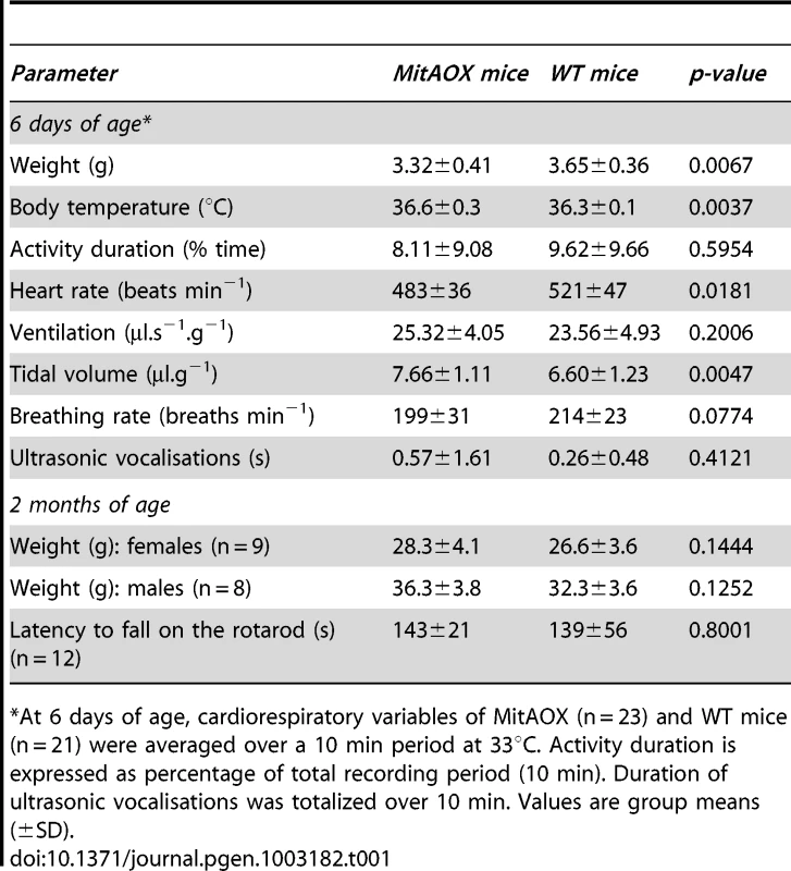 Physiological variables in MitAOX and wild-type mice.