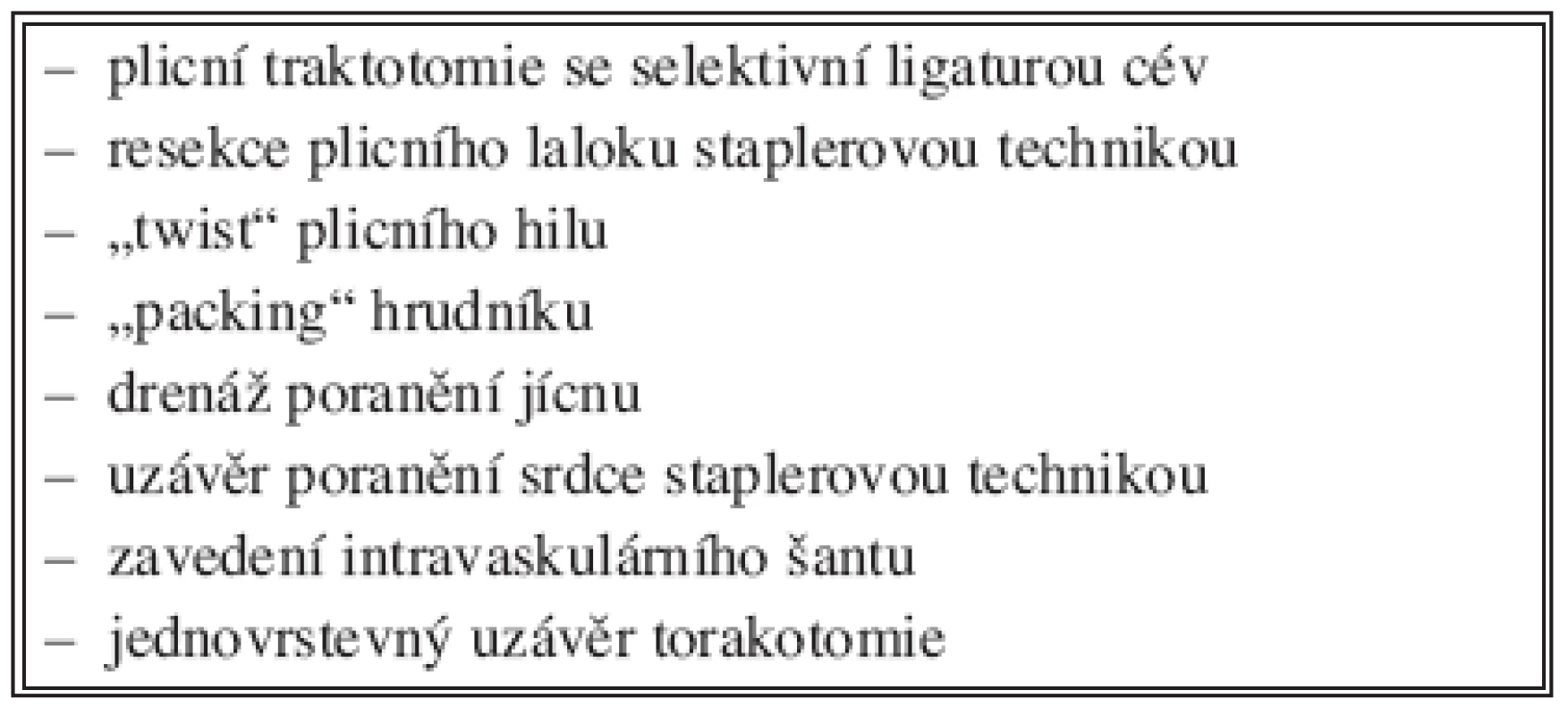 „Damage control surgery“ u poranění hrudníku
Tab. 7. „Damage control surgery“ in thoracic traumas