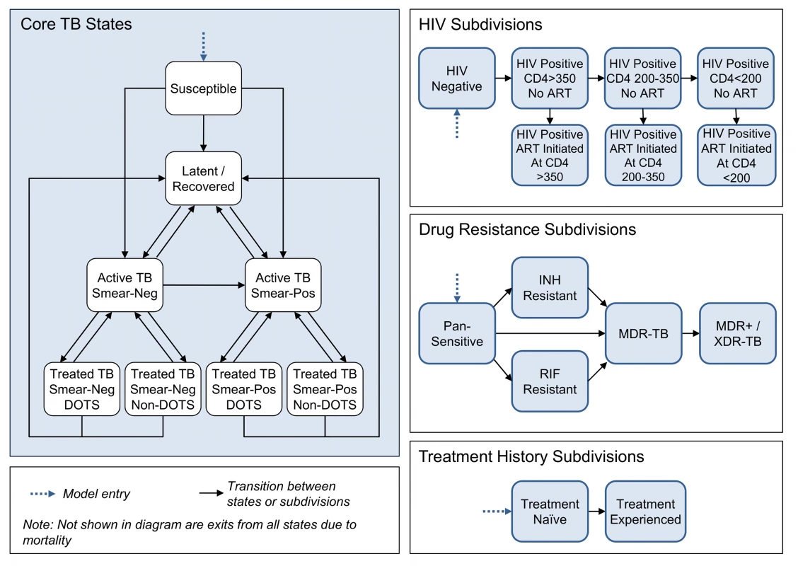 Model states, subdivisions, and transitions.