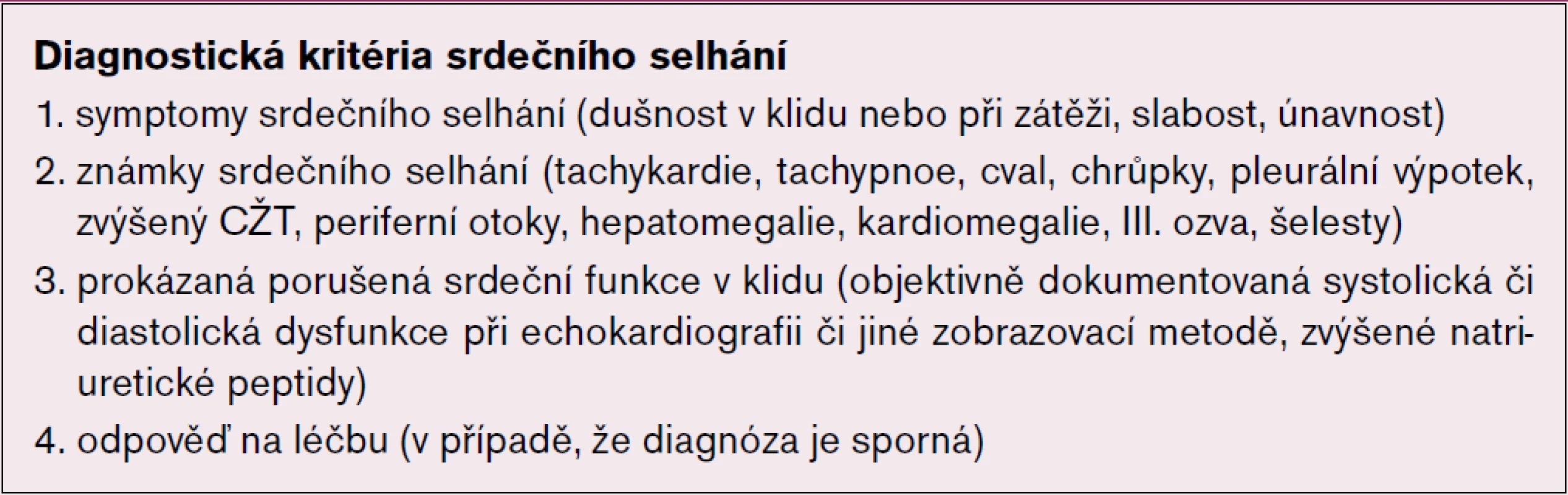 Diagnostická kritéria srdečního selhání.