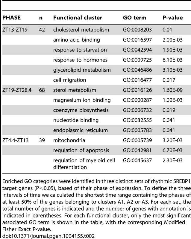 Functional annotation clustering of putative SREBP1 targets with a different temporal expression profile.