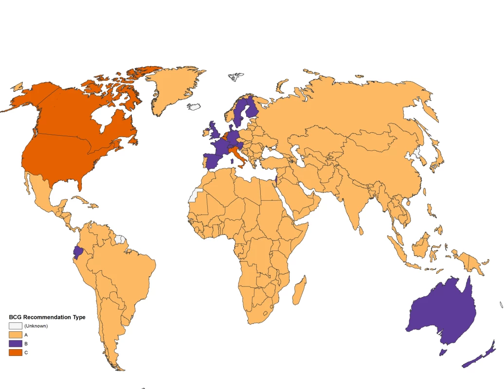 Map displaying BCG vaccination policy by country.