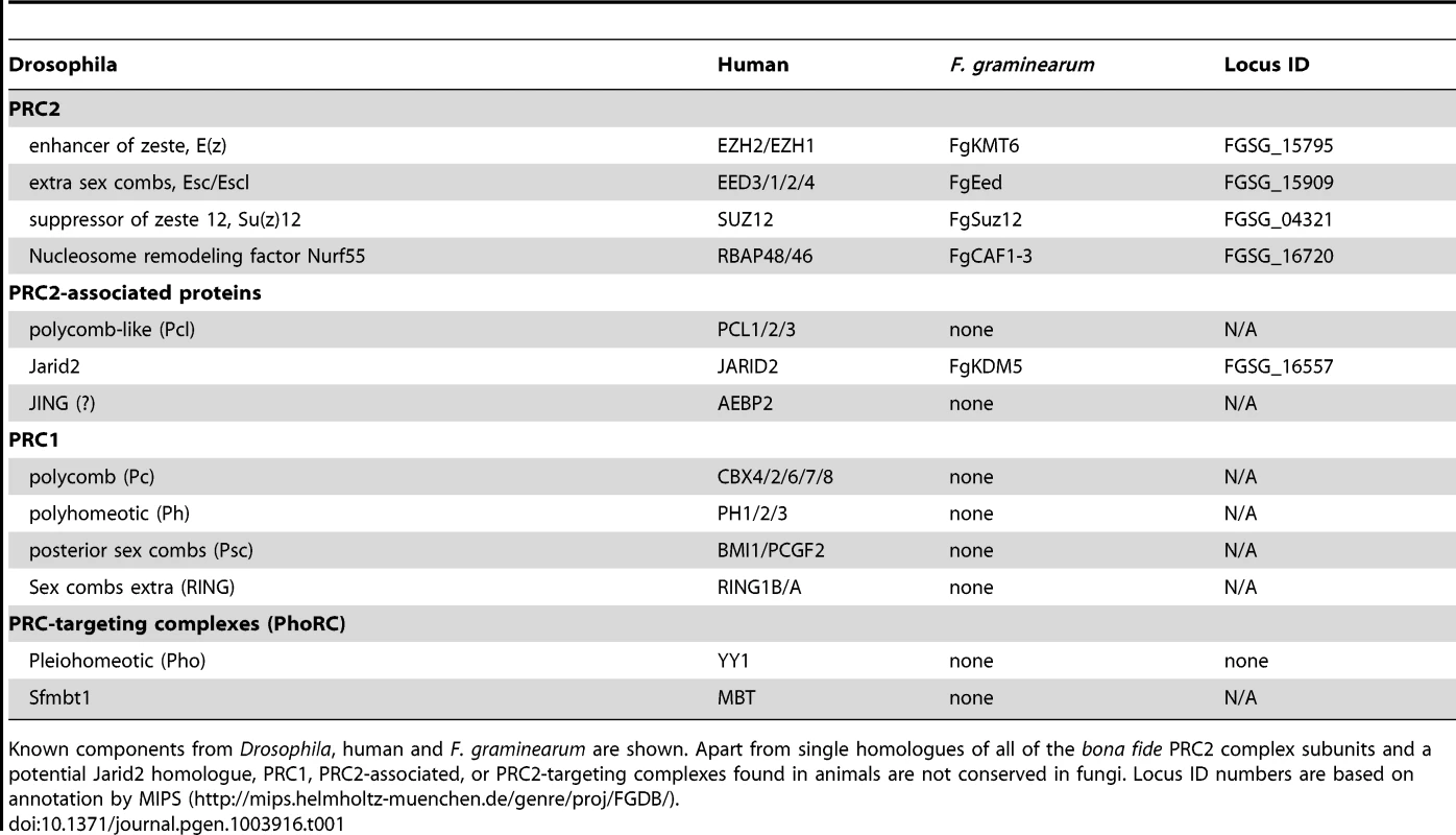 Components of Polycomb Repressive Complexes.
