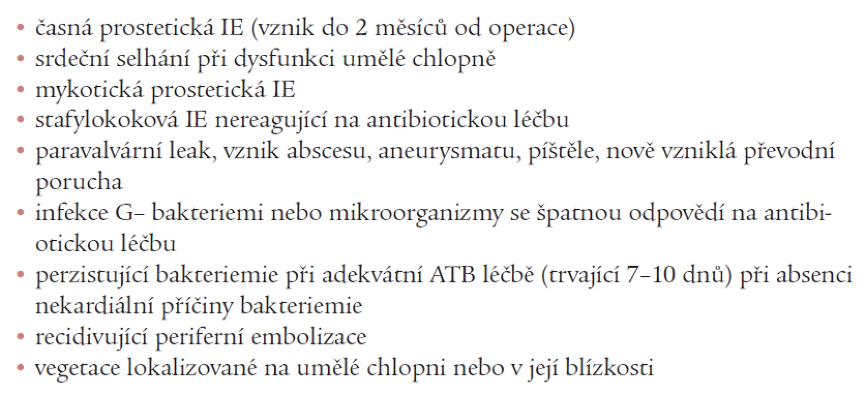 Indikace chirurgické léčby prostetické endokarditidy [13].