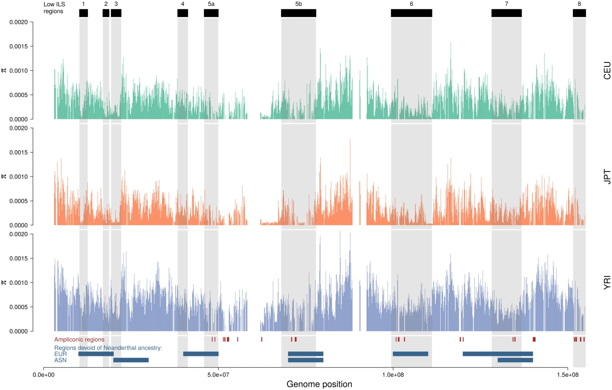 Distribution of nucleotide diversity along the X chromosome of human populations.