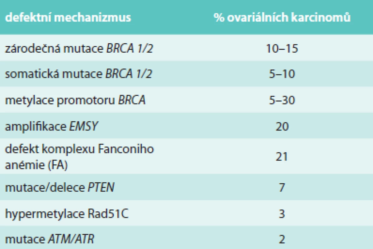 Některé z molekulárních defektů vedoucí k BRCAness [43]