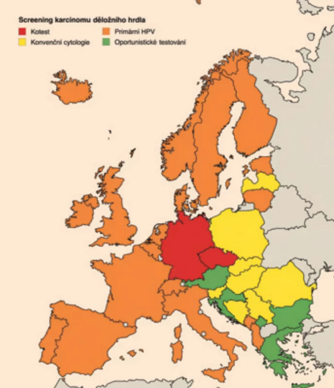Mapa screeningových programů v Evropě. Fig. 1. Map of cervical cancer screenings in Europe.