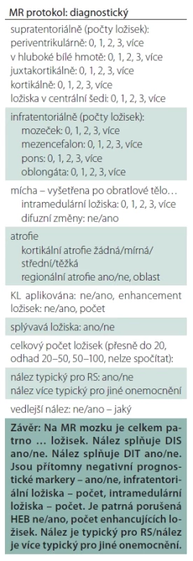 Standardní diagnostický popis MR.