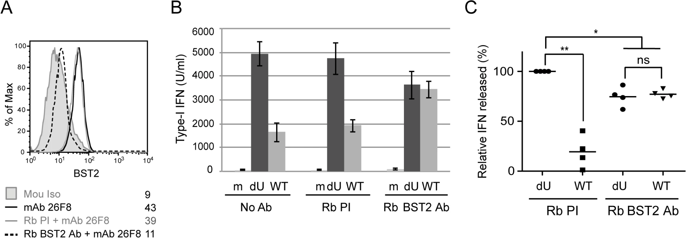 BST2 at the surface of infected cells is required for Vpu-mediated control of IFN-I production.