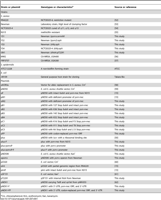 A list of bacterial strains and plasmids used.