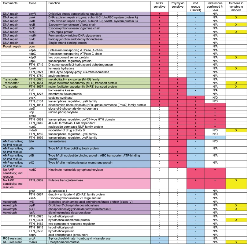 Summary of results of negatively selected mutant phenotypes.