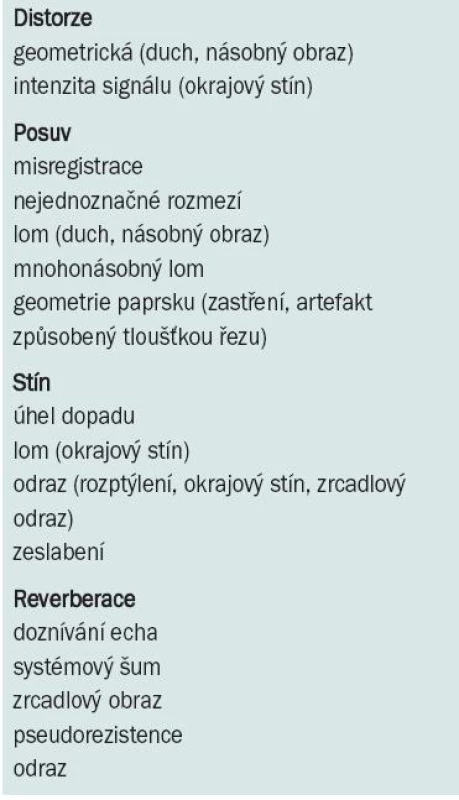 Artefakty vznikající při 2D ultrazvukovém vyšetření.