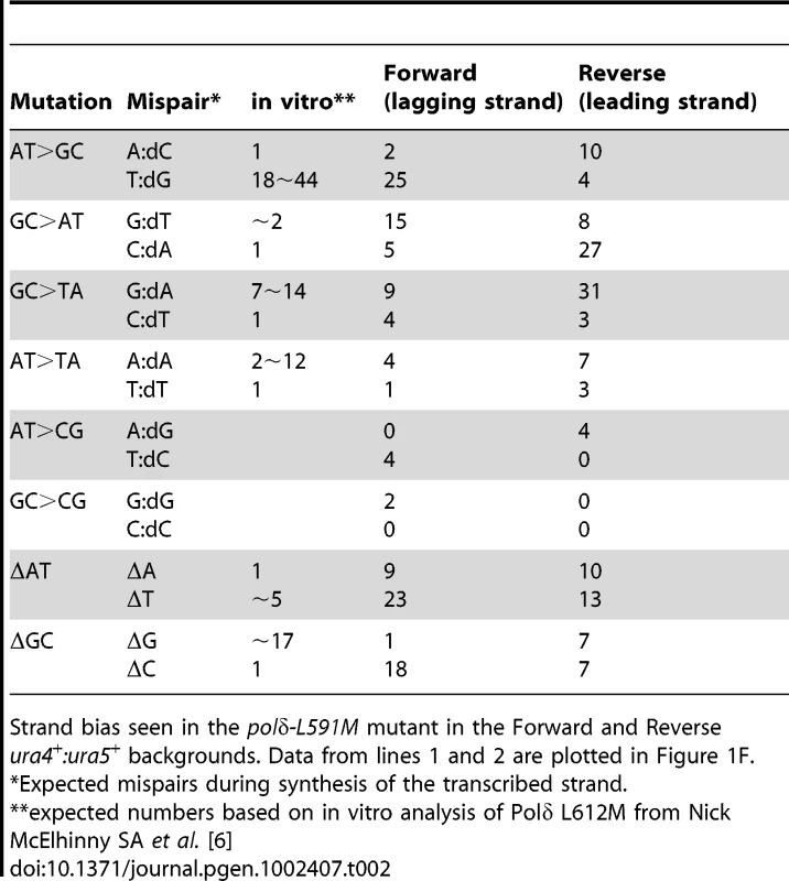 Strand bias of mutants from <i>polδ-L591M.</i>