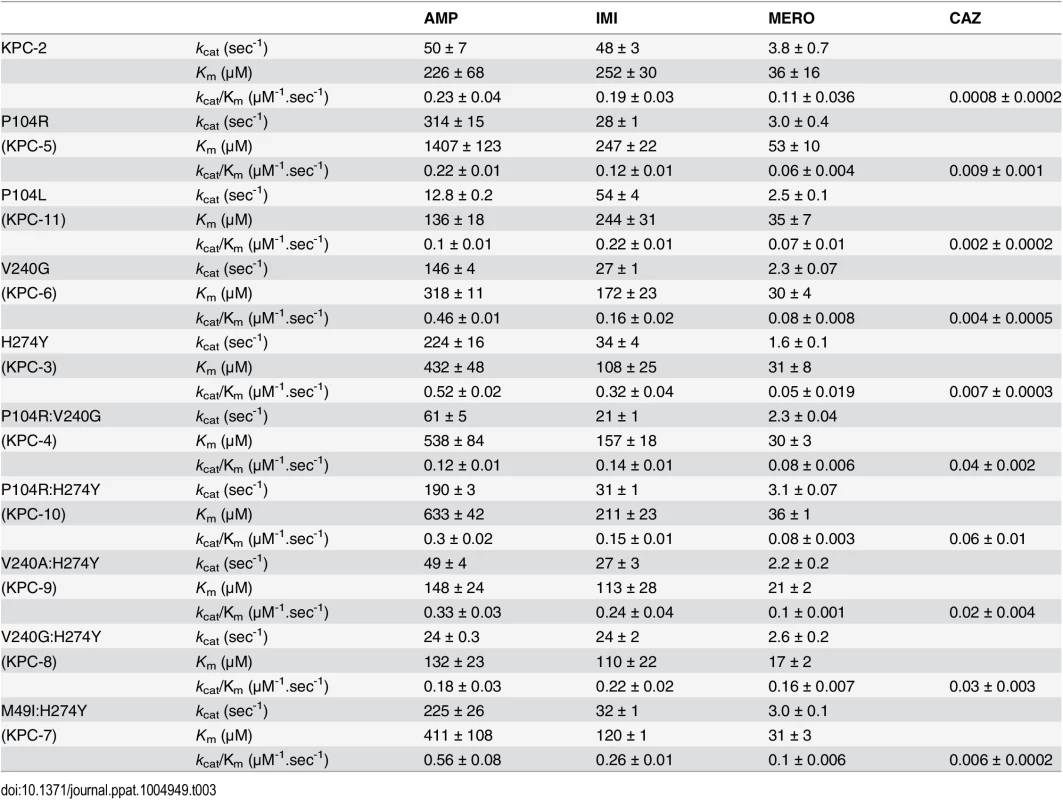 Kinetic parameters of KPC variants.