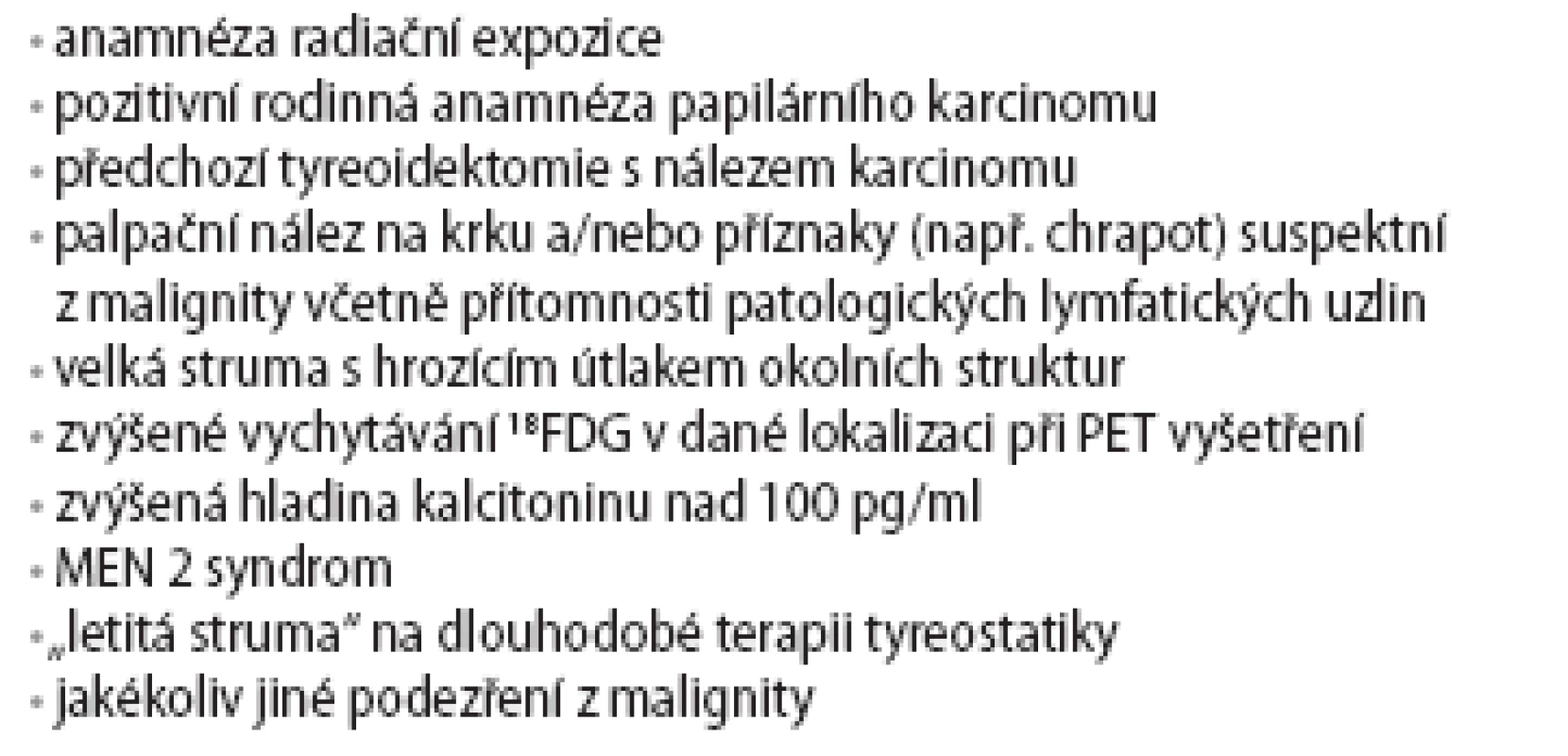 Klinické rizikové faktory tyreoidálního karcinomu.