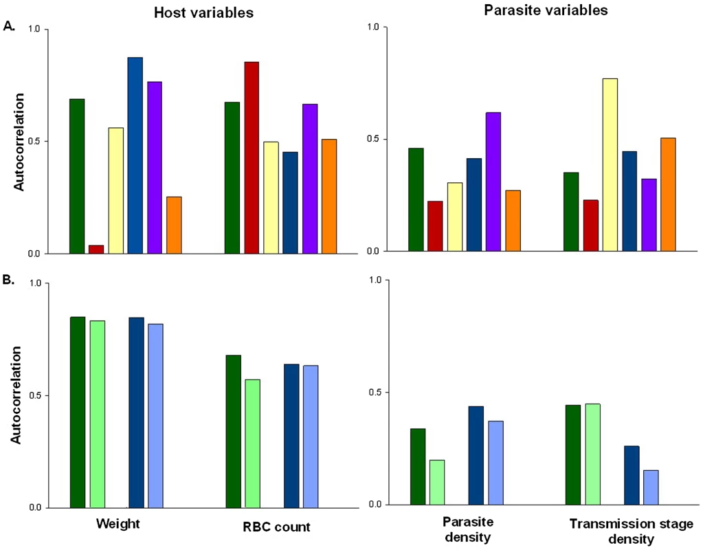 The extent of auto-correlation in experimental rodent malaria infections.