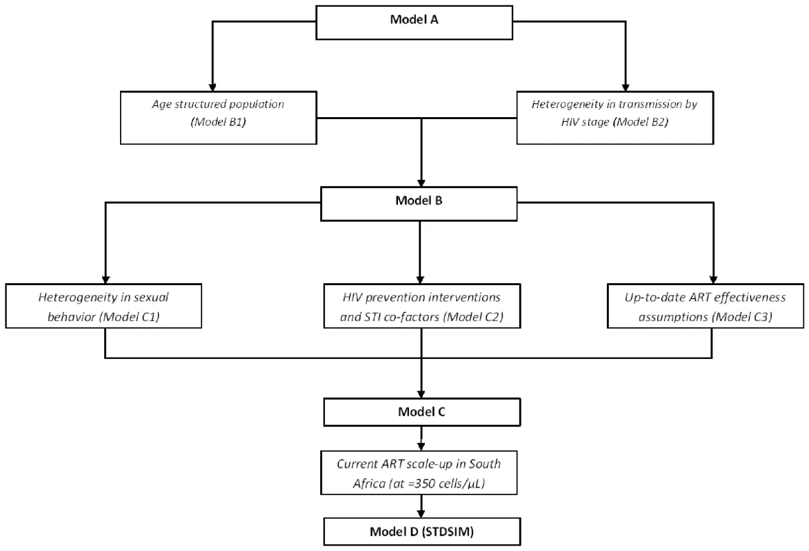 Stepwise approach of developing nine structurally different models with increasing complexity and realism.