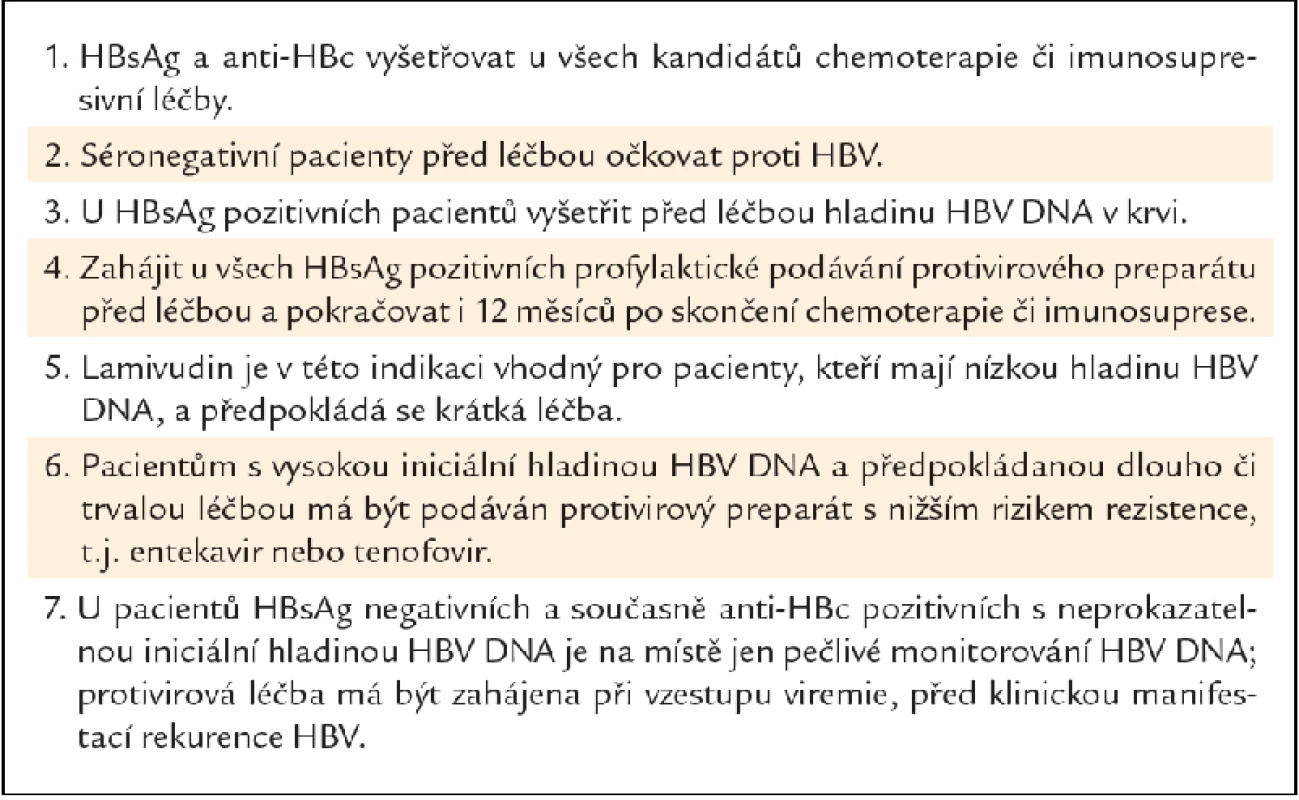 Doporučení Evropské asociace pro studium jater pro pacienty s chronickou hepatitidou B, kteří mají dostávat chemoterapii či imunosupresivní léčbu.