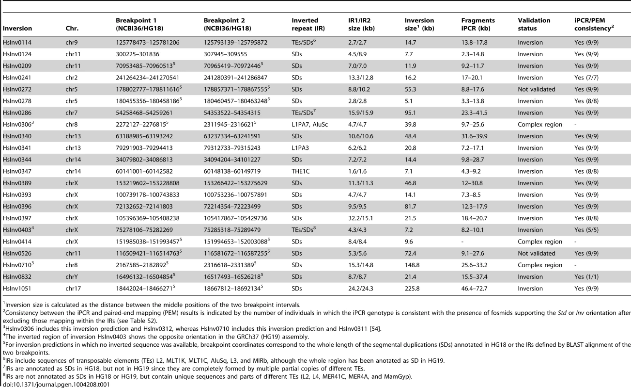 Summary of the characteristics of the analyzed inversion predictions and iPCR validation results.