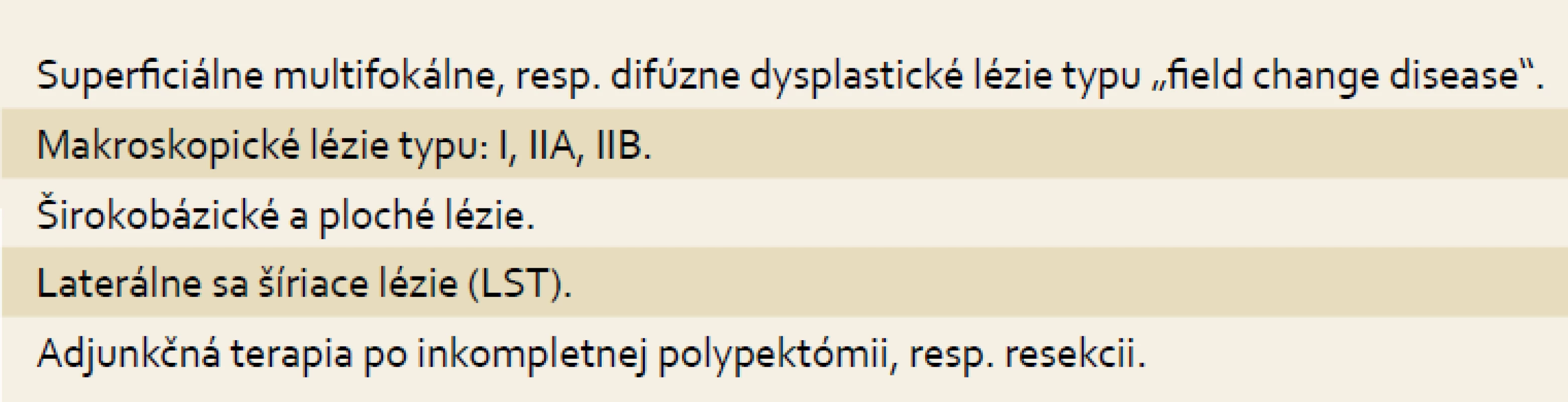 Indikácie ablatívnej liečby prekanceróznych lézií tráviacej trubice.
Tab. 3. Indications for ablative treatment of precancerous gastrointestinal lesions.