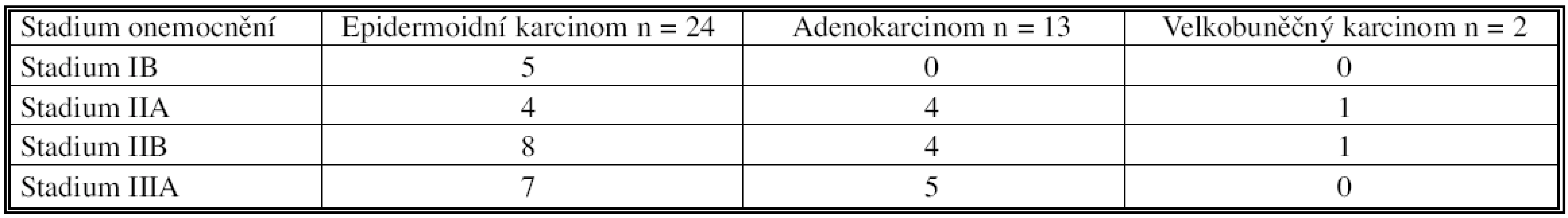 TNM klasifikace a jednotlivé histologické typy
Tab. 1. TNM classification and individual histological types