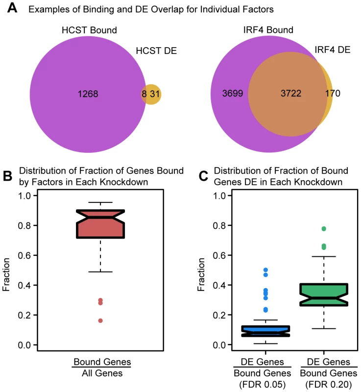 Intersecting binding data and expression data for each knockdown.