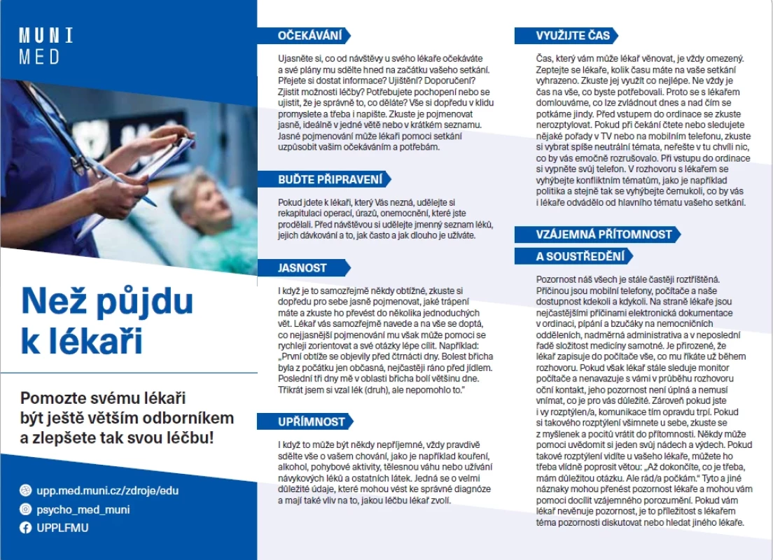 Edukační leták „Než půjdu k lékaři“ – 1. strana.