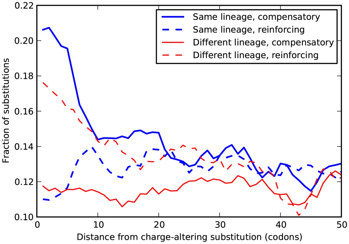 Amino acid substitutions tend to conserve local charge.