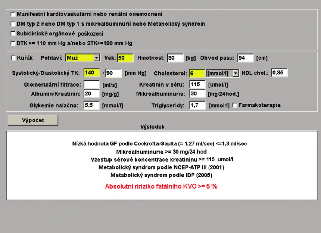 Hodnocení doporučených orgánových poškození a stanovení diagnózy metabolického syndromu