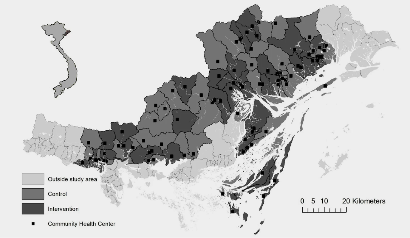 Quang Ninh province, Vietnam with study area, and randomized intervention and control communes.
