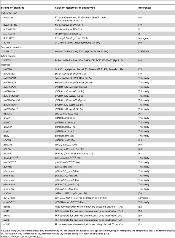 Strains and plasmids used in this study.