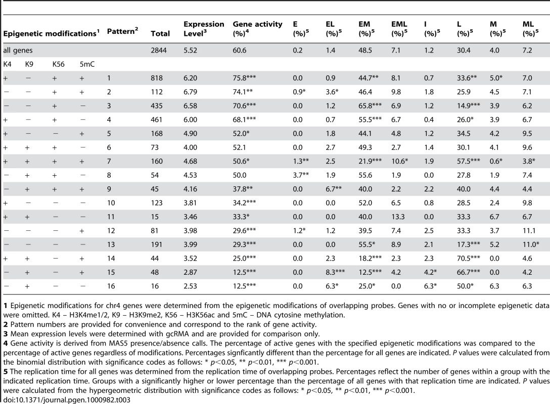 Effect of epigenetic modifications on gene expression and replication timing.