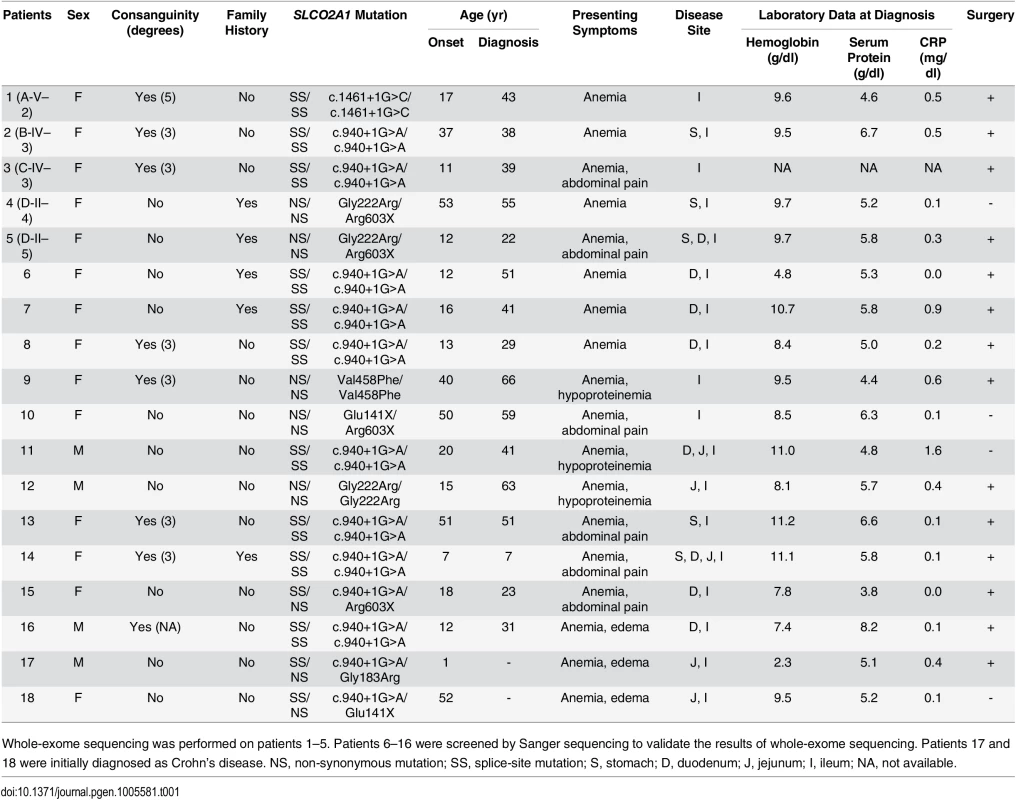 Clinical features and <i>SLCO2A1</i> mutations in Japanese patients with chronic nonspecific multiple ulcers of the small intestine.