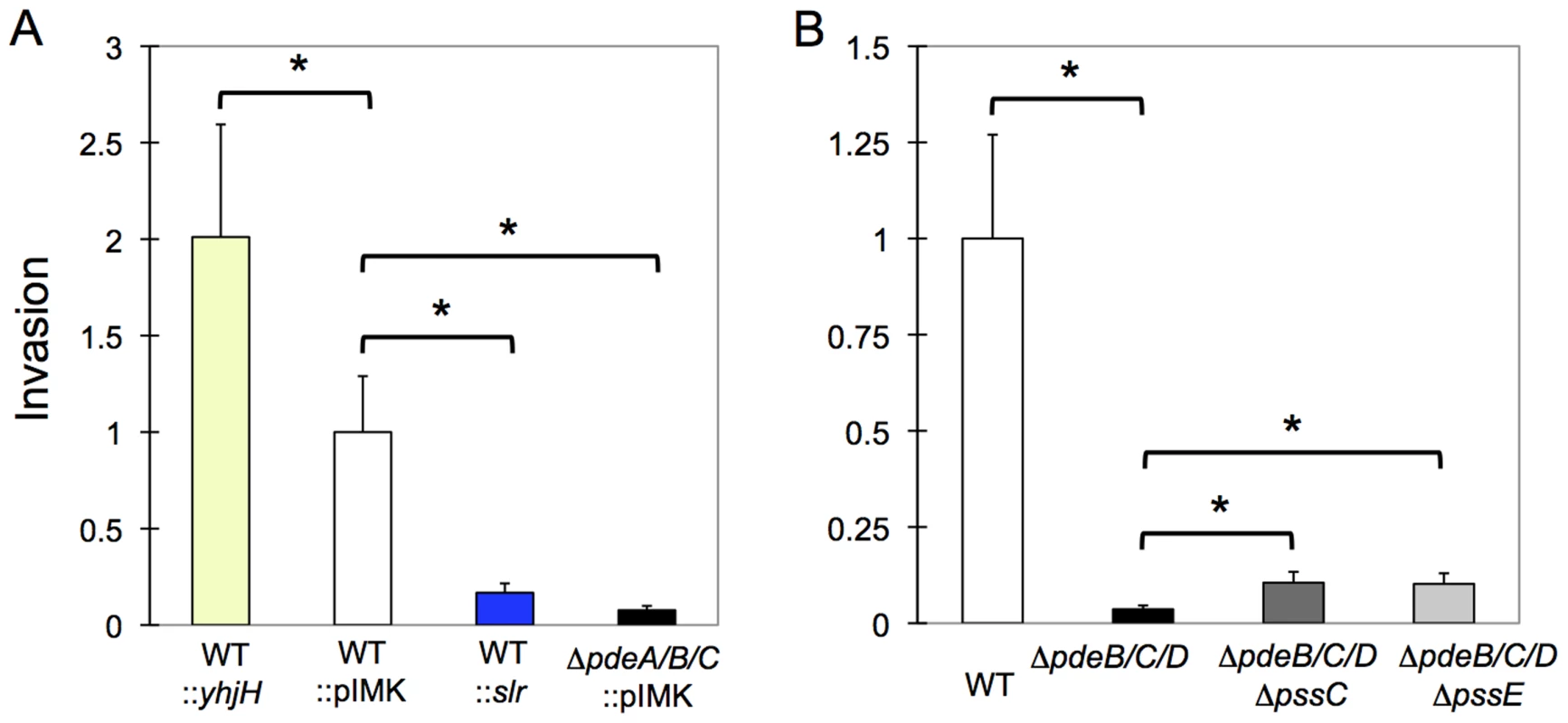 Impaired invasion of <i>L. monocytogenes</i> in HT-29 human colon adenocarcinoma cells by elevated c-di-GMP levels.