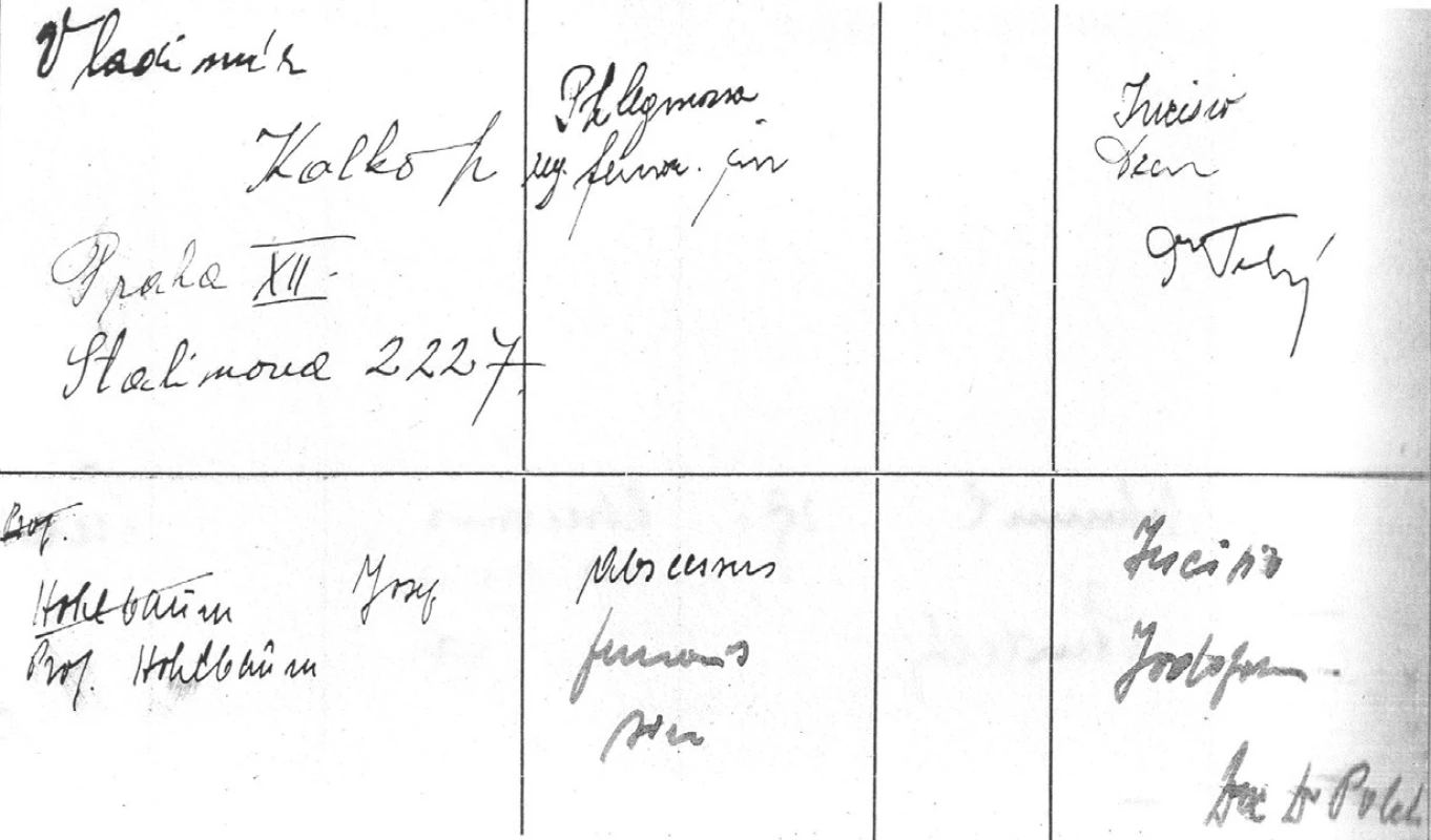 Zápis v ambulantní knize Chirurgického oddělení o ošetření J. Hohlbauma dne 7. 8. 1945. (Archiv FNKV)
Fig. 7. Record of the ambulatory treatment of J. Hohlbaum from the August 7th, 1945. (Archives of the FNKV)