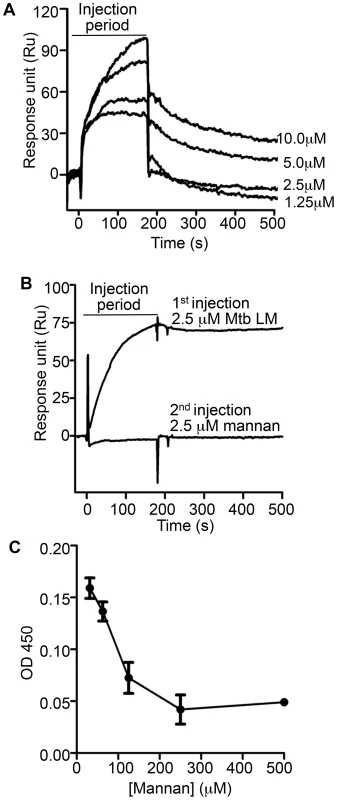 Mannan competition with Mtb lipoglycans for binding to LprG implicates a role for polysaccharide components of lipoglycans in LprG binding.