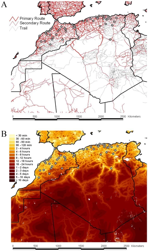 Road network, accessibility and sampling locations of RABV samples.