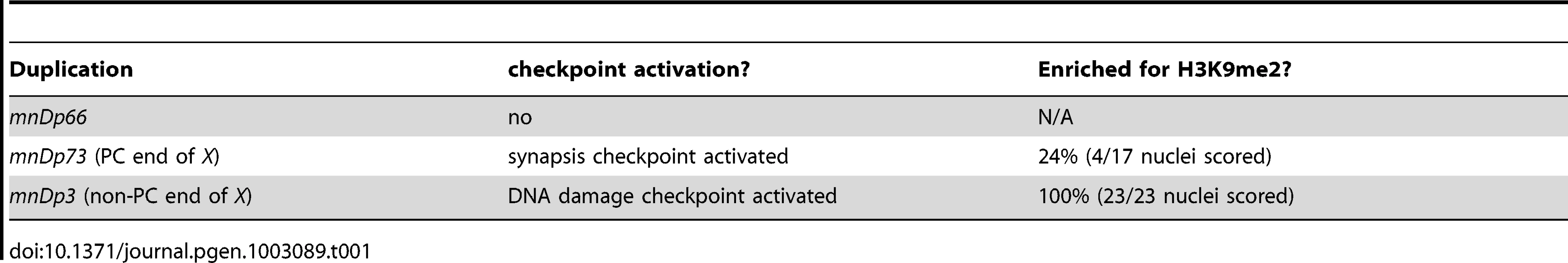 Duplications used in this study.