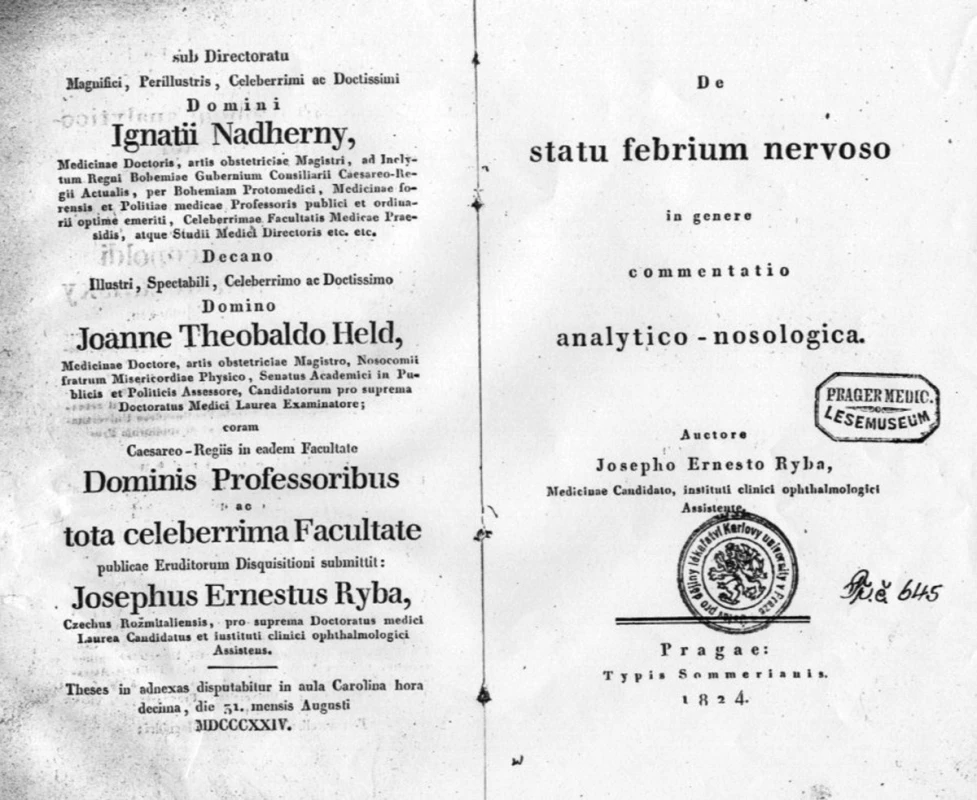Titulní list Rybovy dizertace
