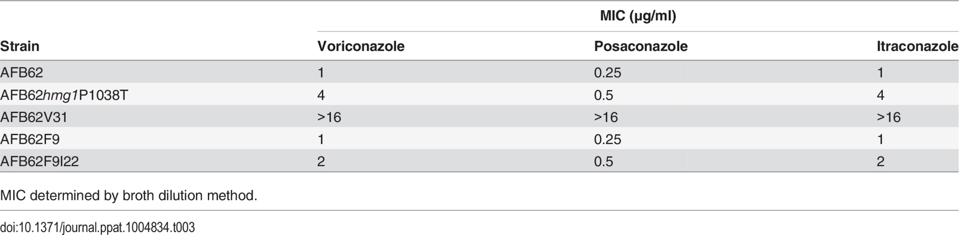Azole resistance in spontaneous and engineered strains.