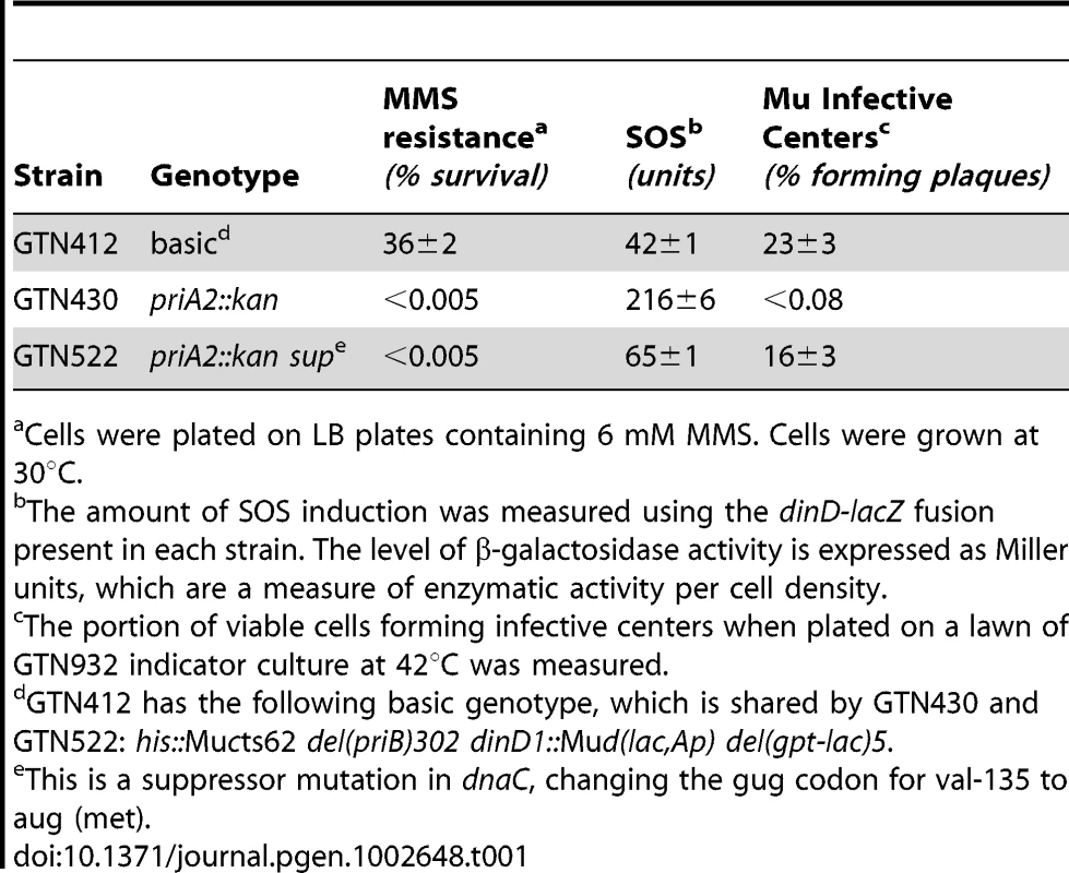 Characteristics of a <i>priA</i> knockout mutant with a <i>dnaC</i> suppressor.